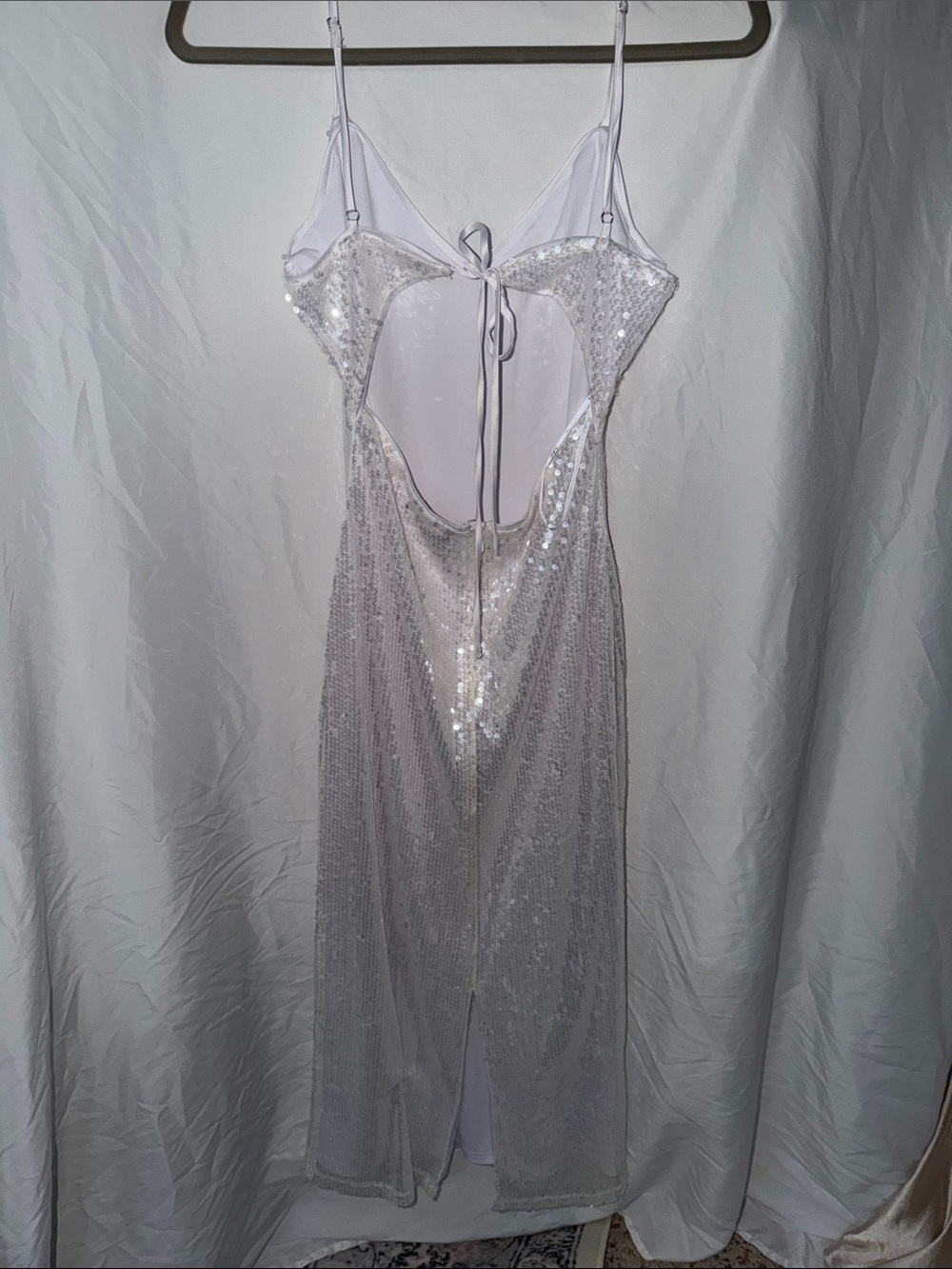 Lulu's White Sequin Cutout Slip Dress bride/bachelorette/bridal - Picture 3 of 7